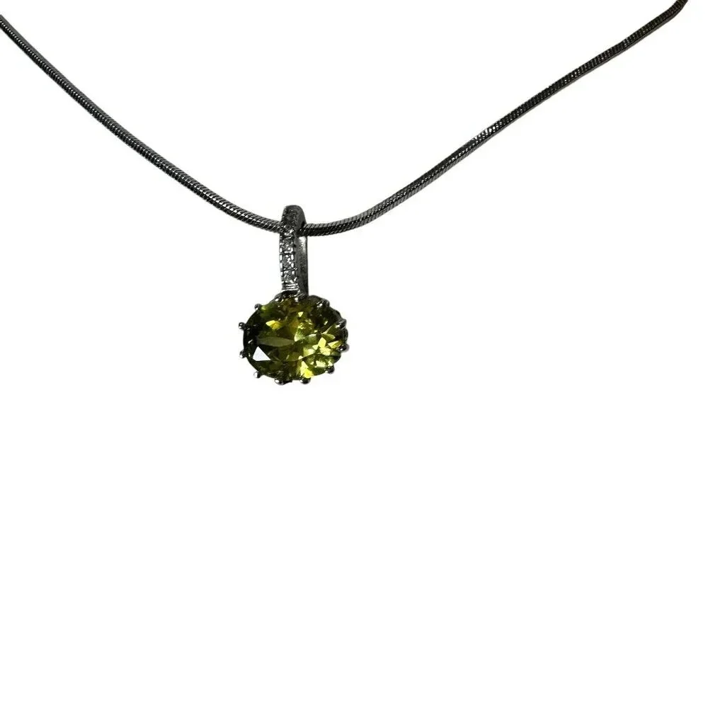 Cubic Zirconia / Faux Citrine Peridot Slide Pendant Serpentine Necklace Choker - Picture 7 of 8